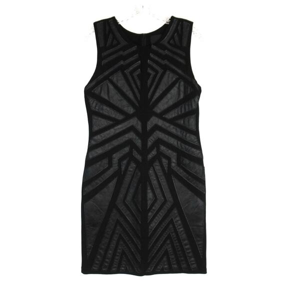 GREYLIN Ollie Black Faux Leather Geometric Patch Sheath Dress Size Large - Picture 5 of 11